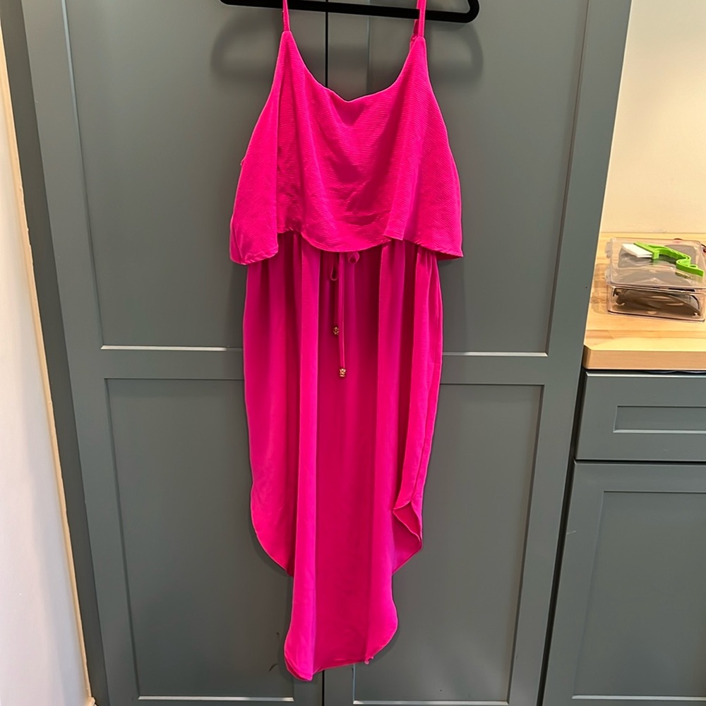 Fuchsia midi dress with tie waist